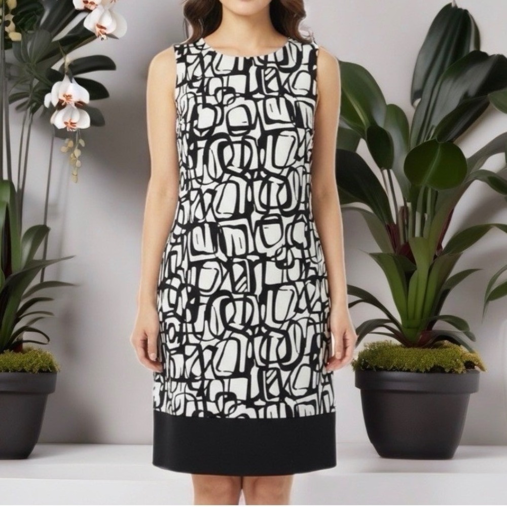 ALYX Sheath Dress Women 6 Black Ivory Geometric Abstract‎ Print Sleeveless